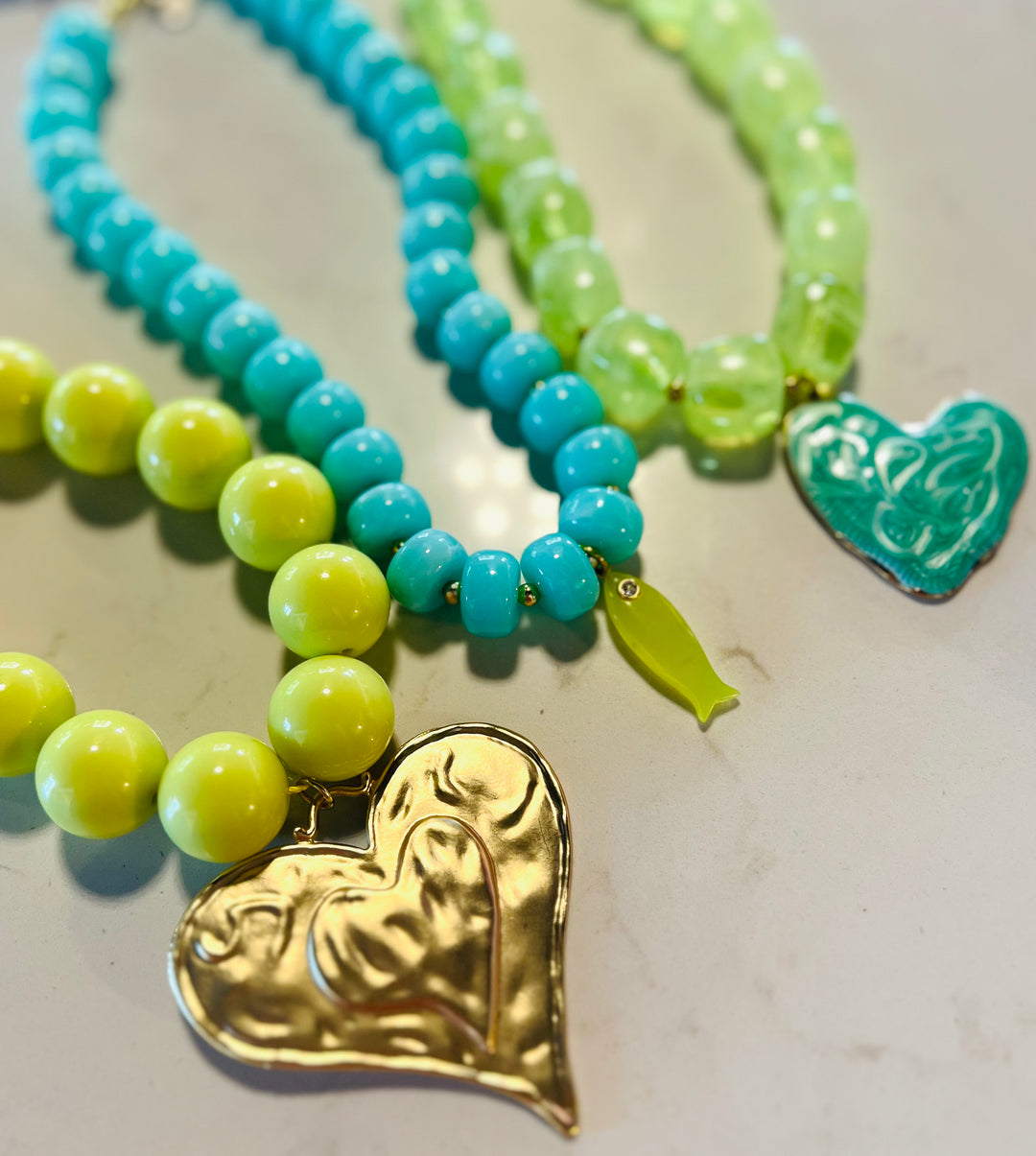 Rondelle Fish Bead Necklace | Lime