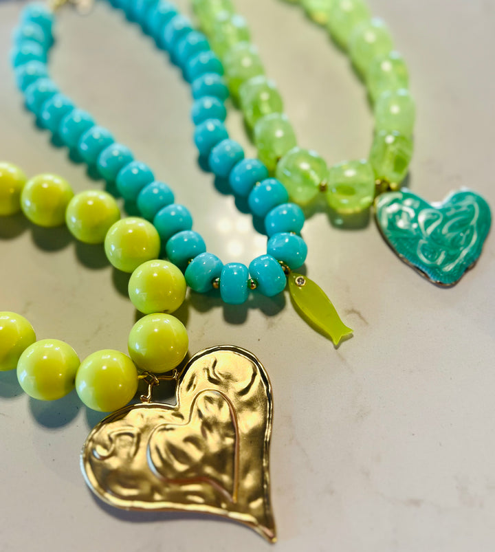 Rondelle Fish Bead Necklace | Lime