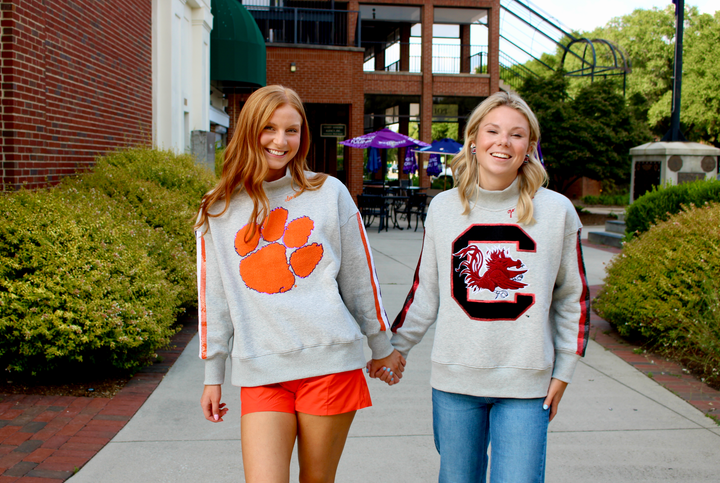 Mock Neck Sequin Stripe Sweatshirt | Clemson