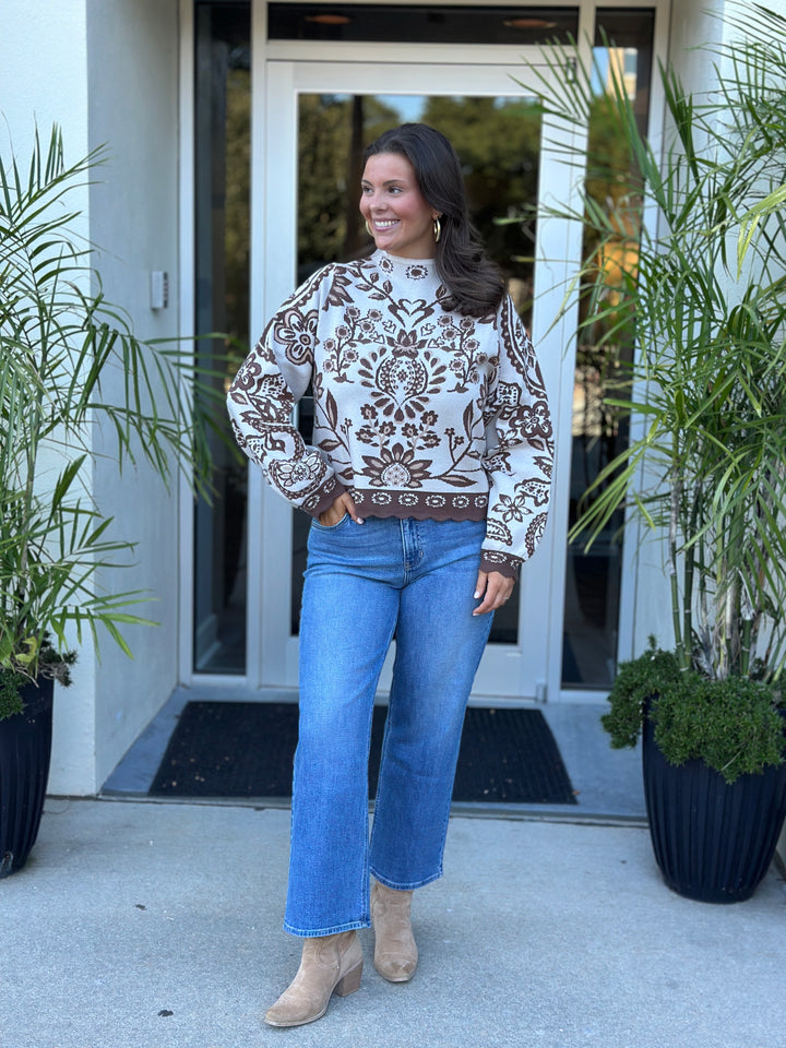 Espresso Floral Knit Sweater