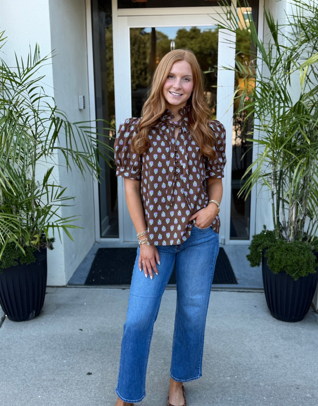 Paisley Tie Neck Blouse