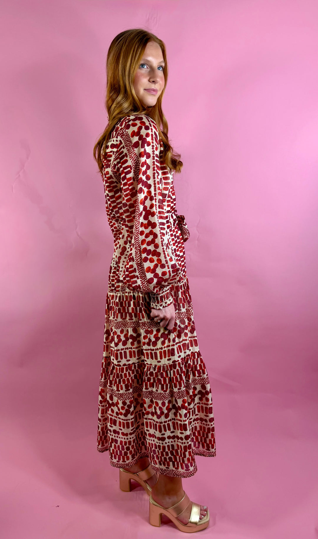 Crimson Rhythm Midi Dress