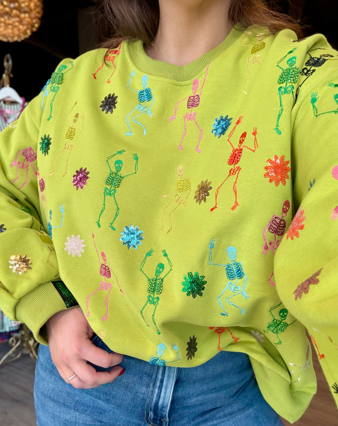Multi Skeleton Sweatshirt | Lime Green