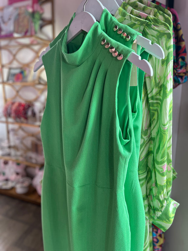 Apple Green Shoulder Pleat Dress