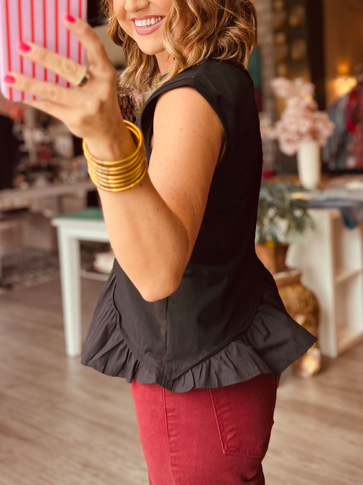 Asymmetrical Peplum Top | Black