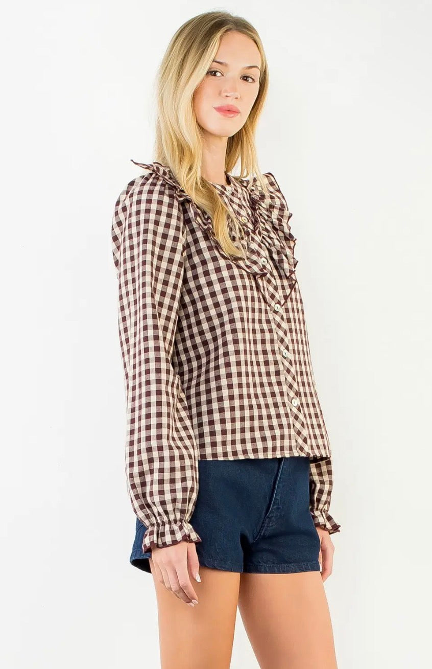 Charlie Gingham Ruffle Top