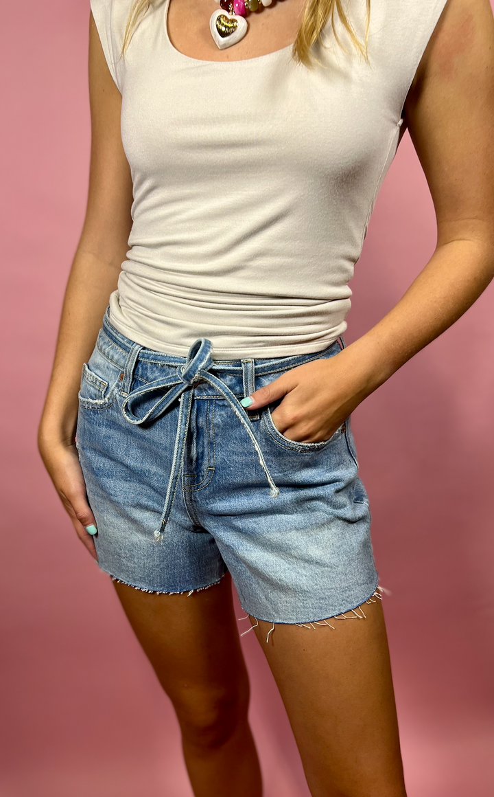 Tie Waist Denim Shorts