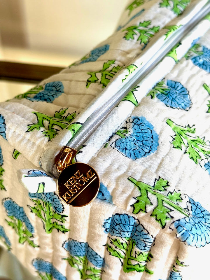 Quilted Block-Print Makeup Bag |Watercolor Wildflowers