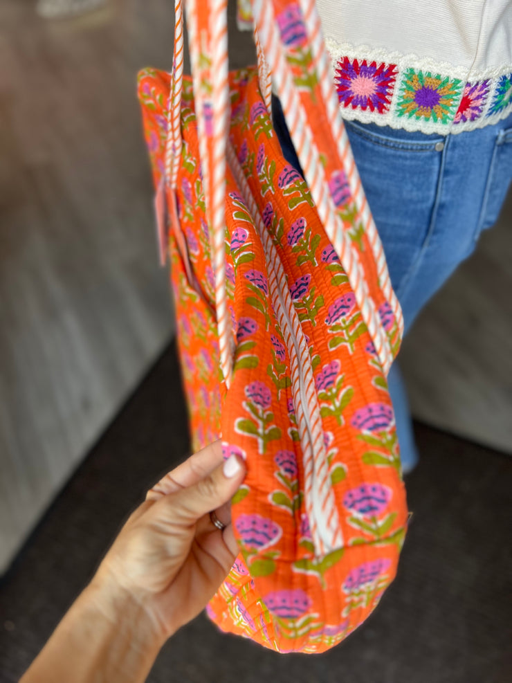Quilted Weekender Duffle Bag |  Orange