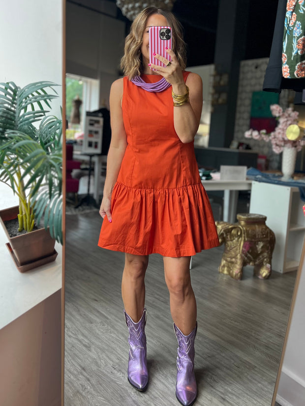 Fit & Flare Bubble Hem Dress | Orange