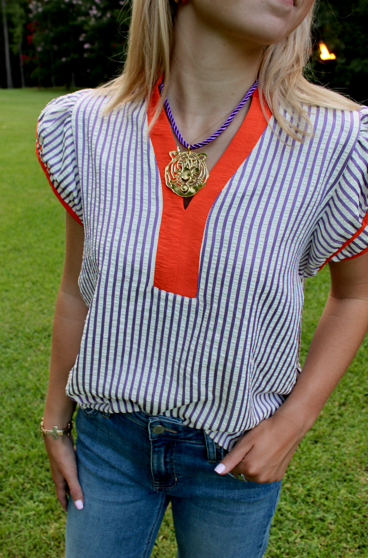 Campus Stripe Top | Orange &amp; Purple