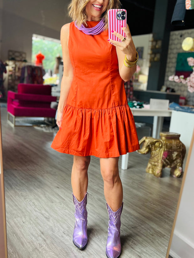 Fit & Flare Bubble Hem Dress | Orange