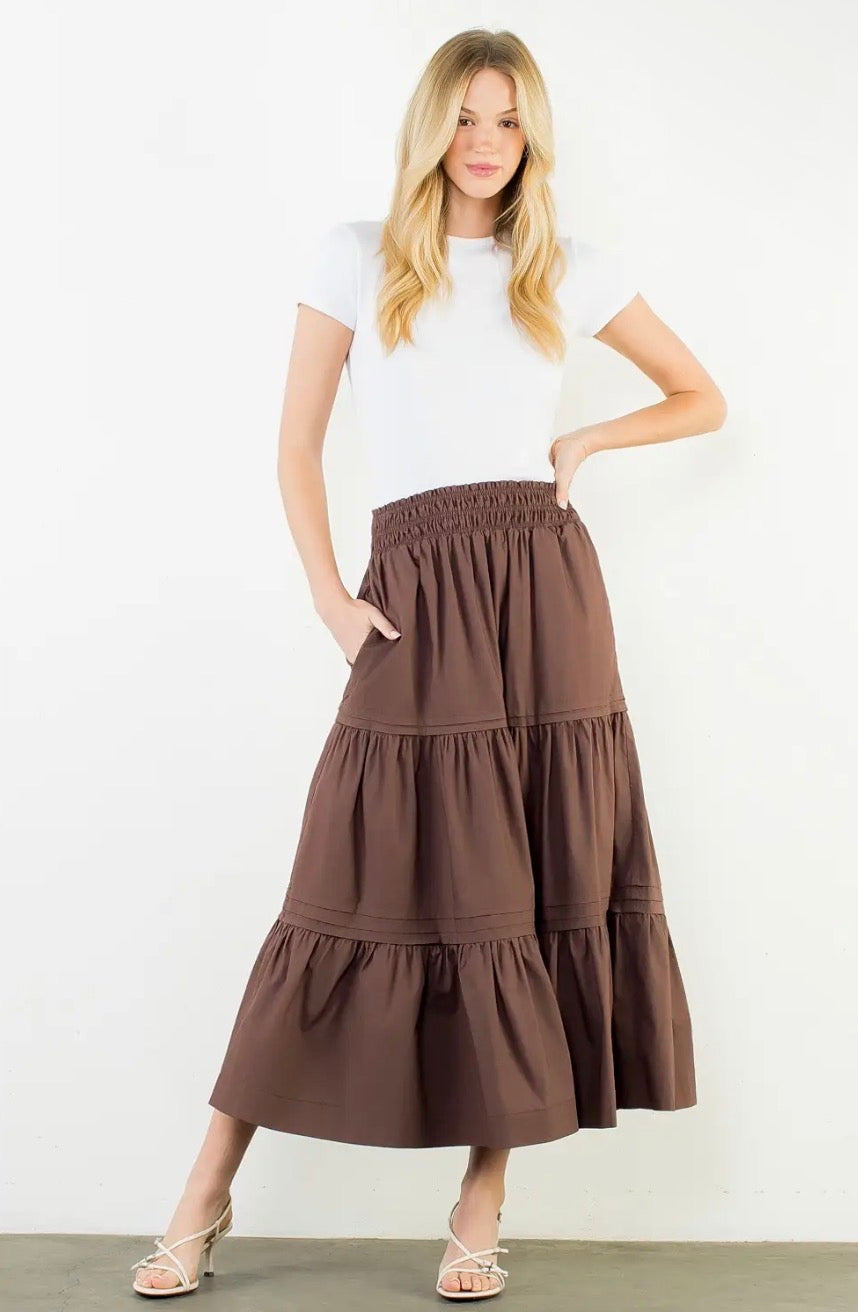 Brown Cascade Maxi Skirt