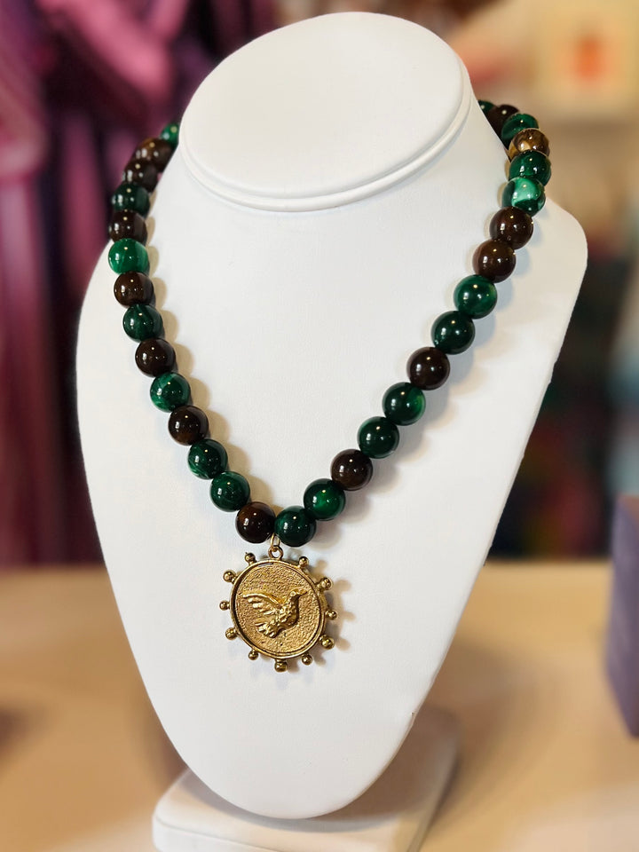 Olive Medallion Beaded Necklace | Dove