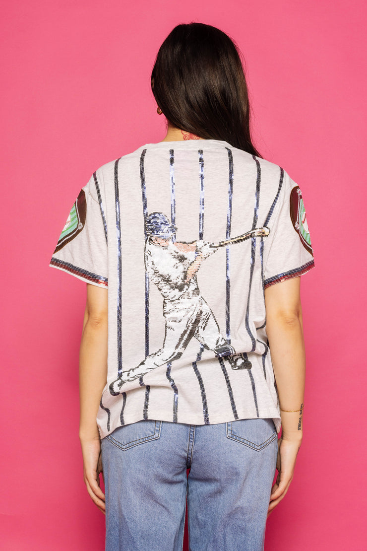 Grey and Royal Strike Out Baseball Tee