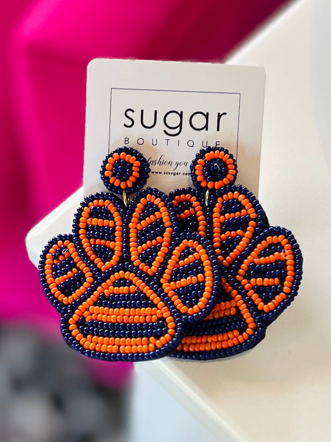 Stripe Tiger Paw Earring | Orange/Navy