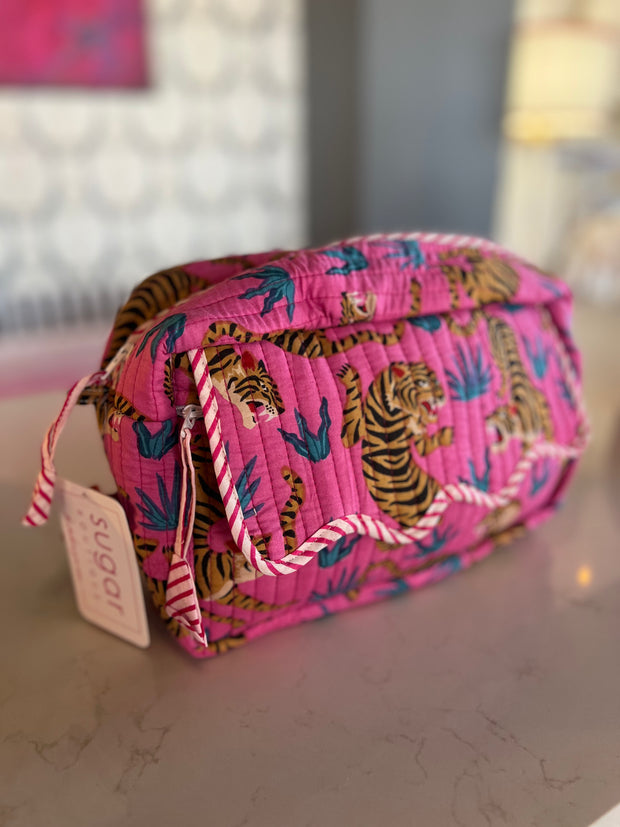 Ruffled Toiletry Bag | Pink Blue Tiger