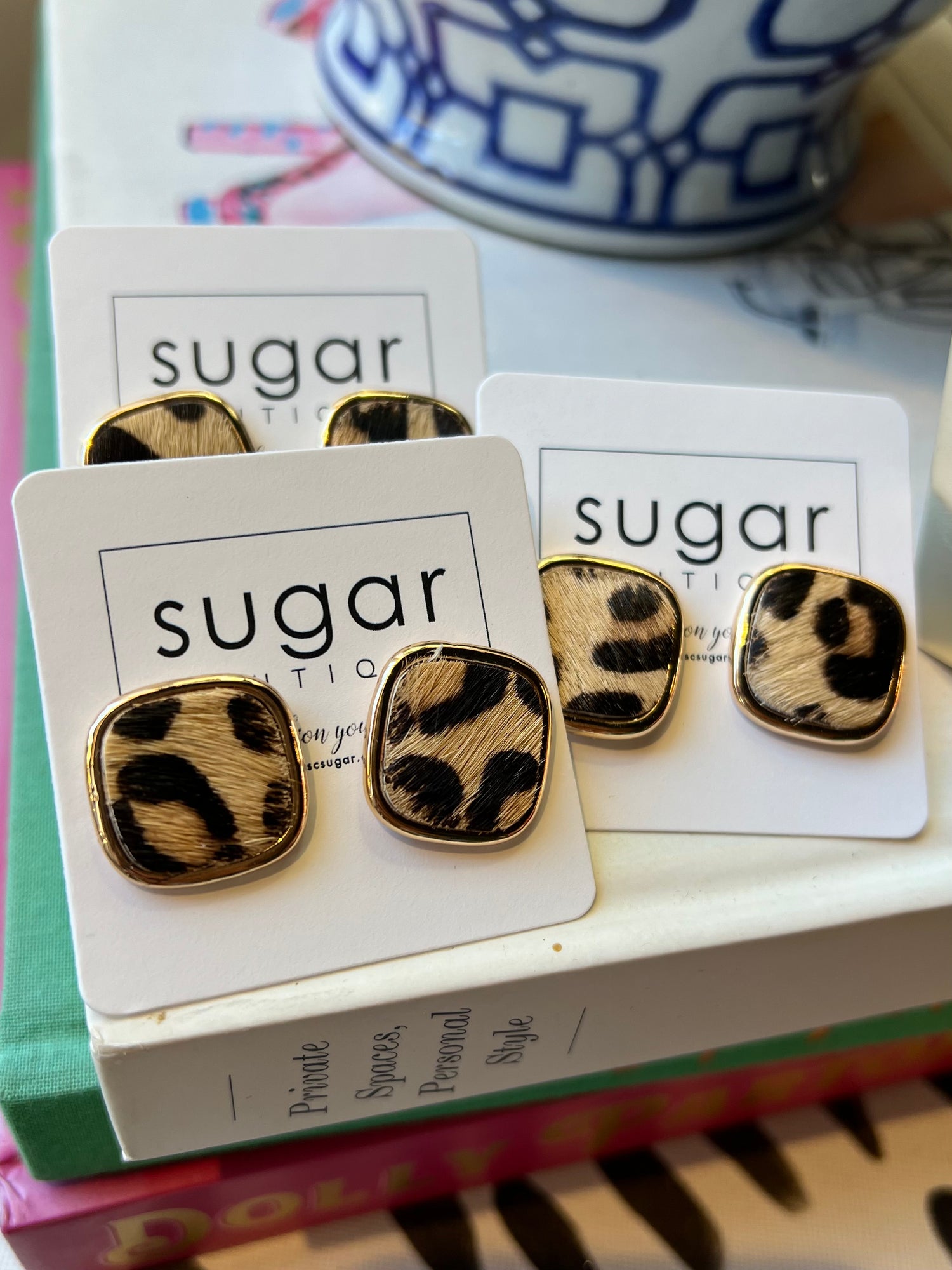 Leopard Print Square Leather Stud