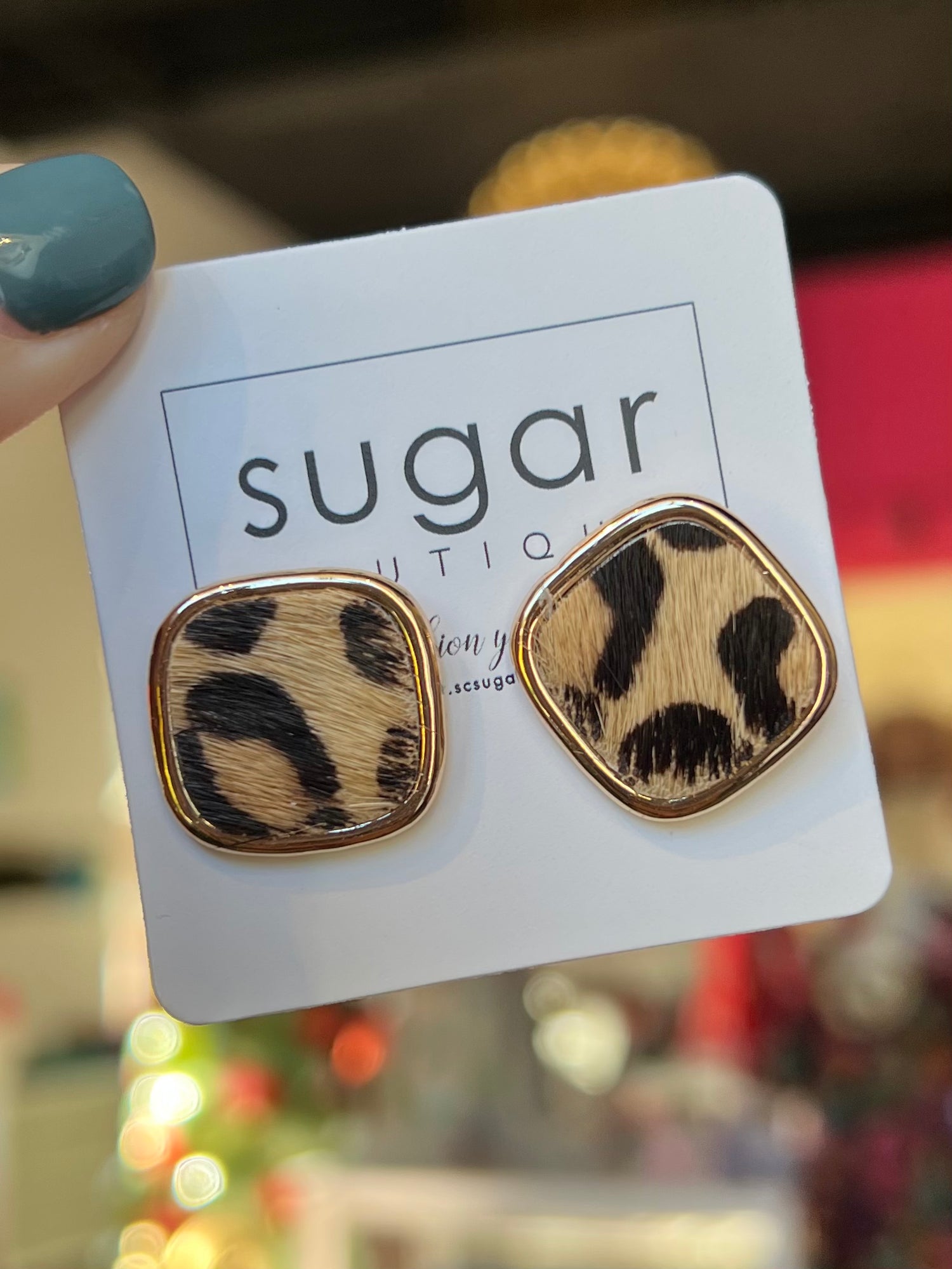 Leopard Print Square Leather Stud