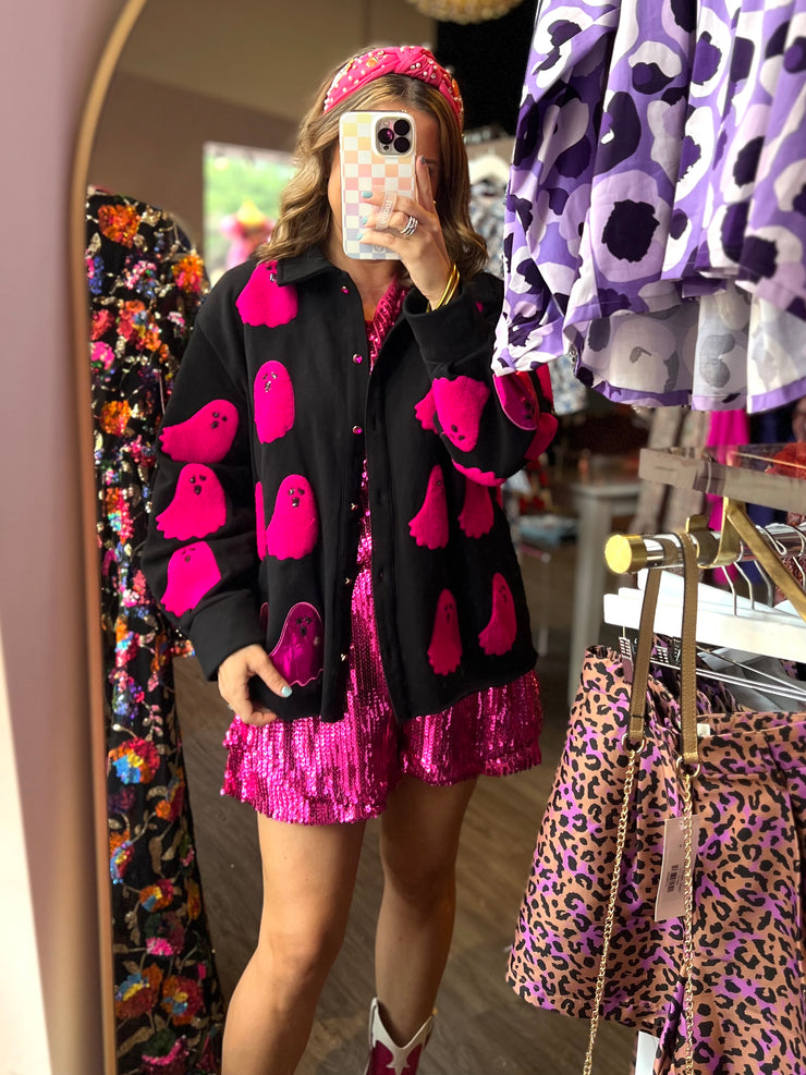 Black & Pink Fuzzy Ghost Shacket