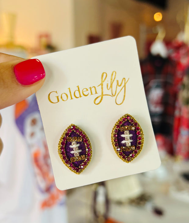 Football Thread Earring | Purple and Gold