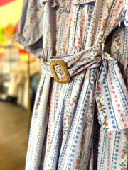 French Floral Belted Maxi Dress