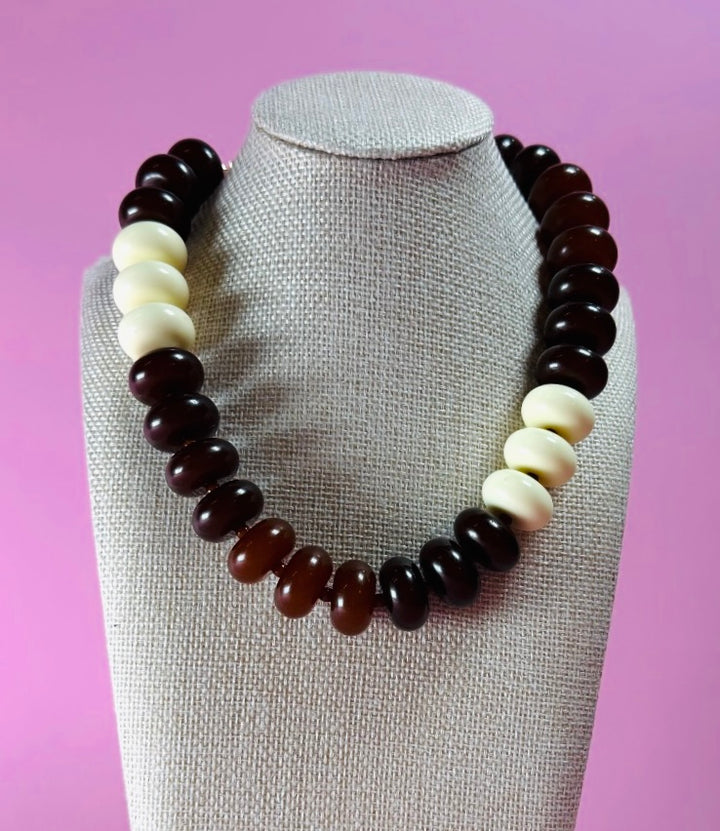 Cognac &amp; Cream Rondelle Beaded Necklace