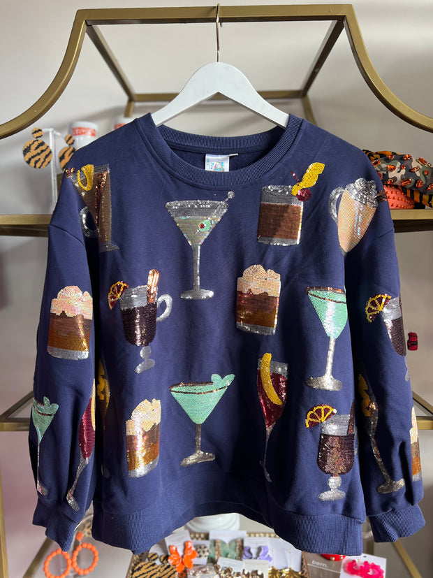 Navy Scattered Cocktail Sweatshirt | SMALL