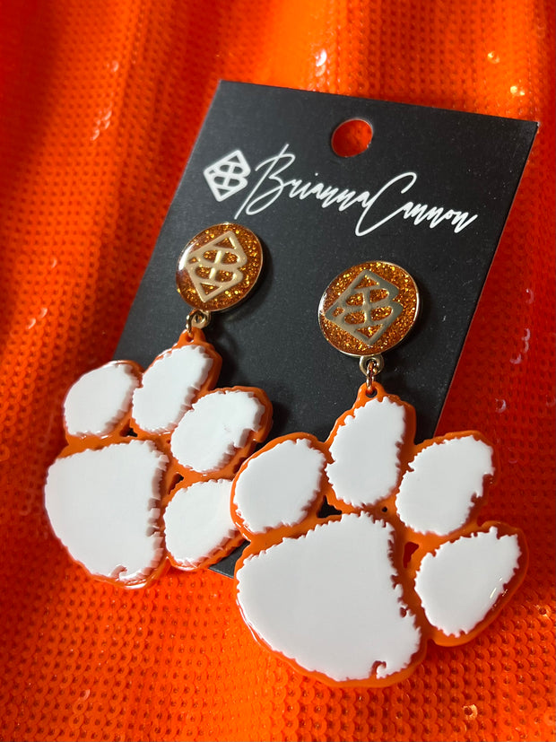 Clemson White Paw Earring | Orange BC Post