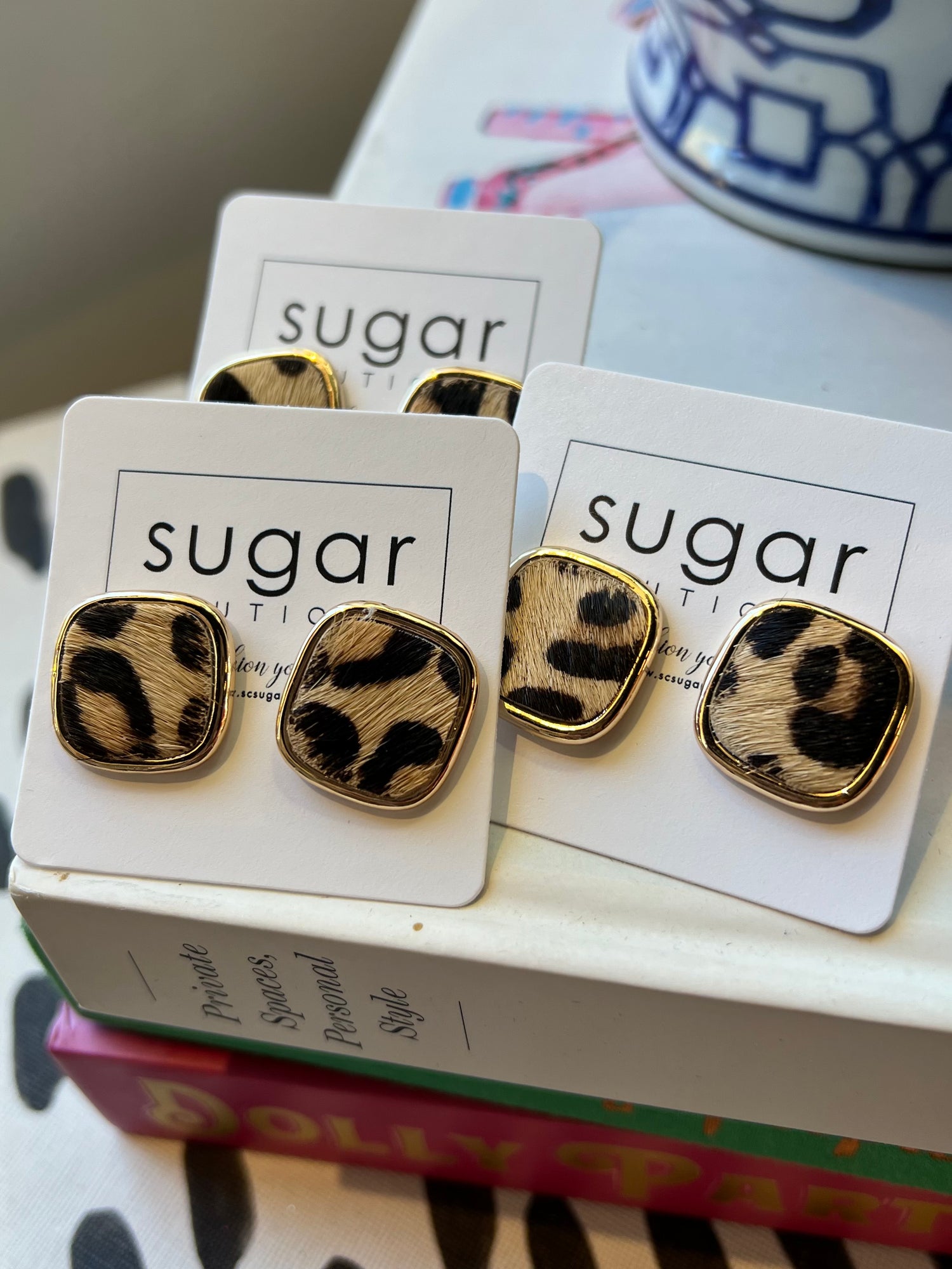 Leopard Print Square Leather Stud