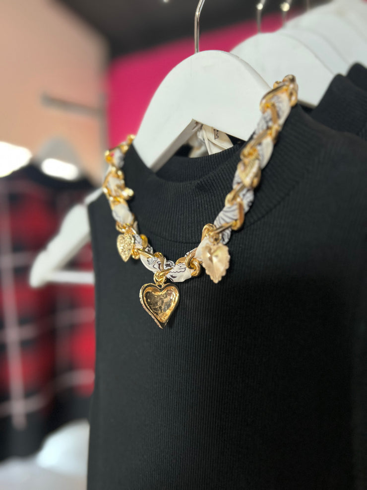 Ivory Hearts Scarf Necklace