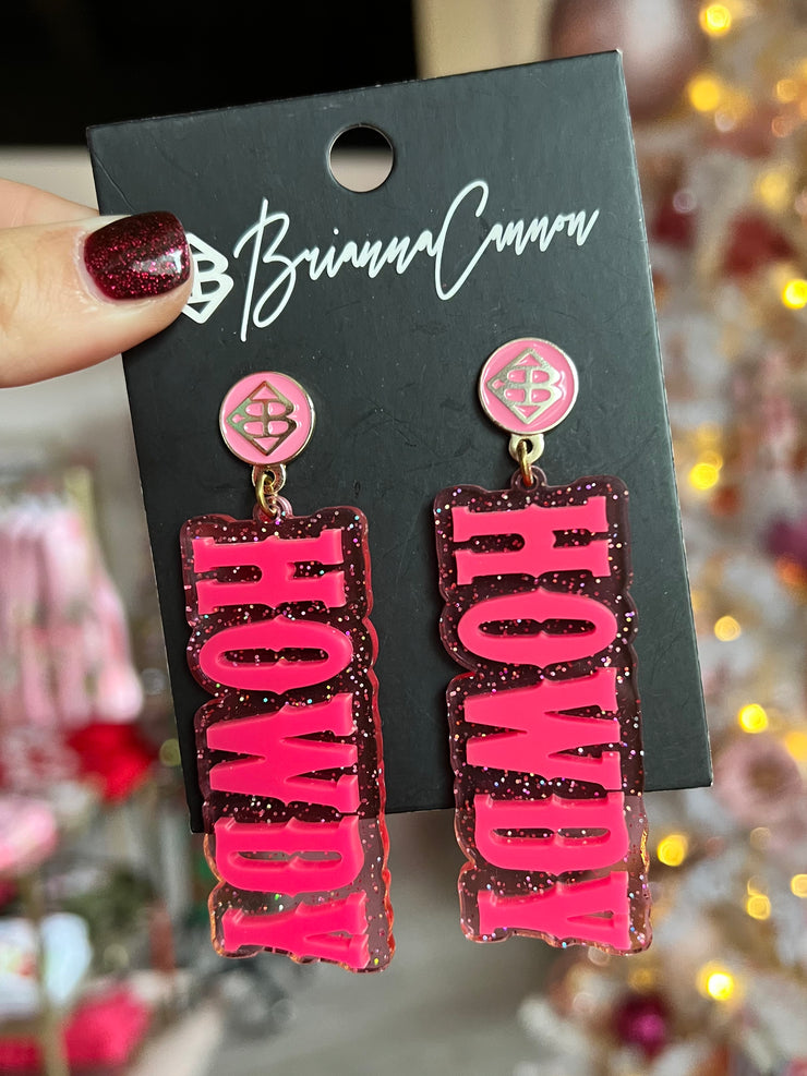 Glitter Howdy Earrings | Pink