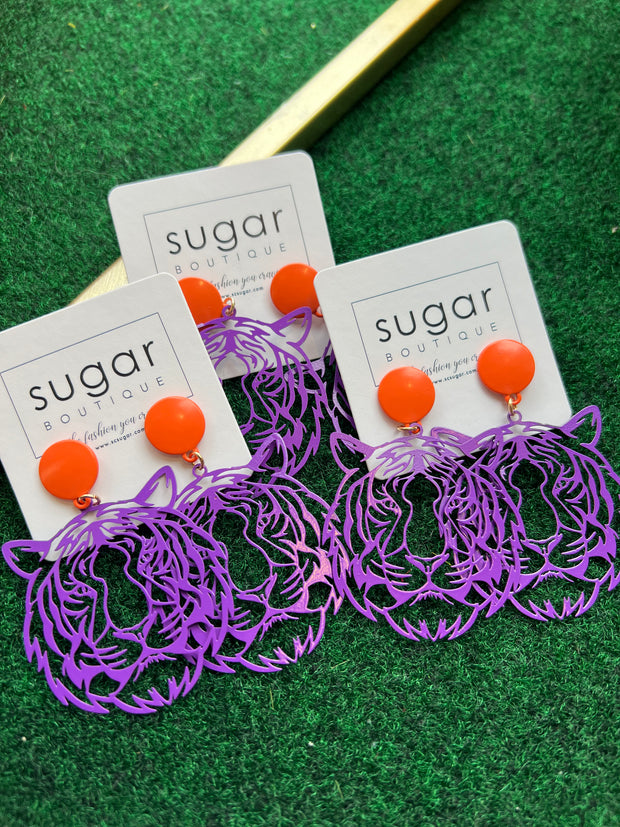Tiger Filigree Earring | Orange/Purple