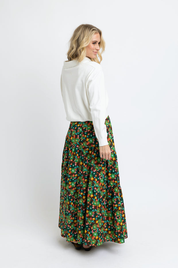 Loren Fall Floral Bow Maxi Skirt