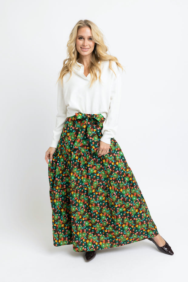 Loren Fall Floral Bow Maxi Skirt