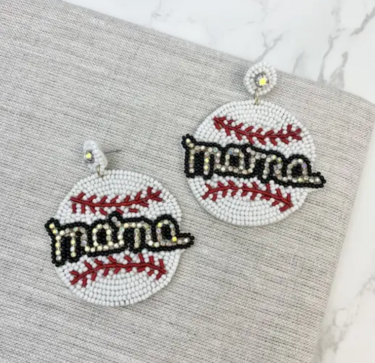 Glitzy Baseball Mama Beaded Earring