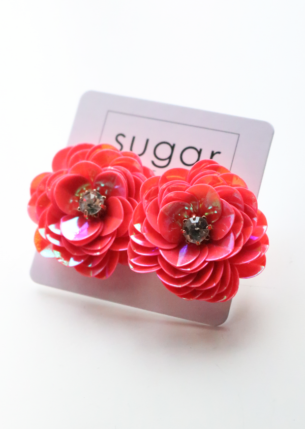 Dazzling Flower Sequin Stud | PINK