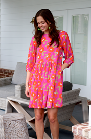 Funky Floral 3/4 Sleeve Dress
