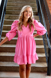 Pretty Poplin Ruffle Dress | Pink