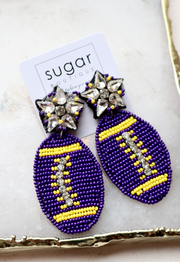 Glitzy Football Earring | Purple + Yellow