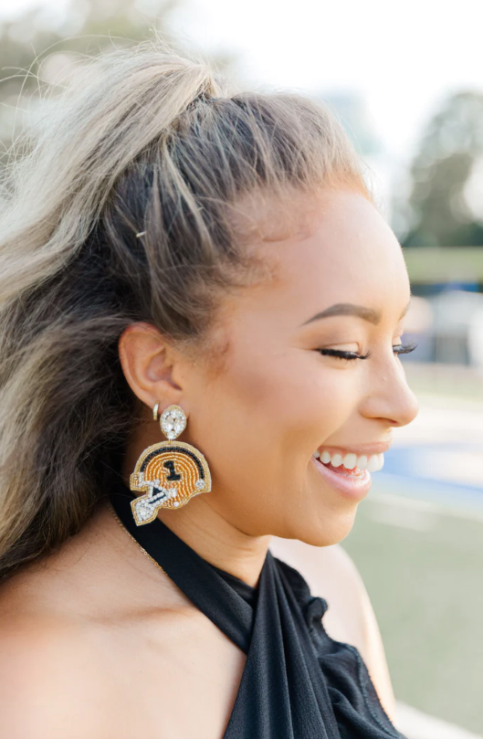 Black and Gold Football Helmet Earring