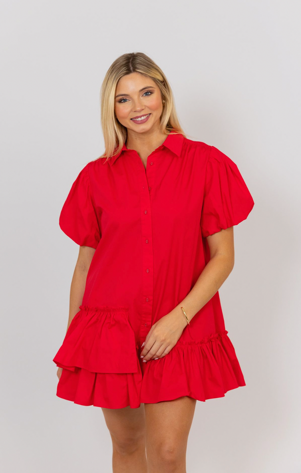 Red Gameday Ruffle Bottom Dress