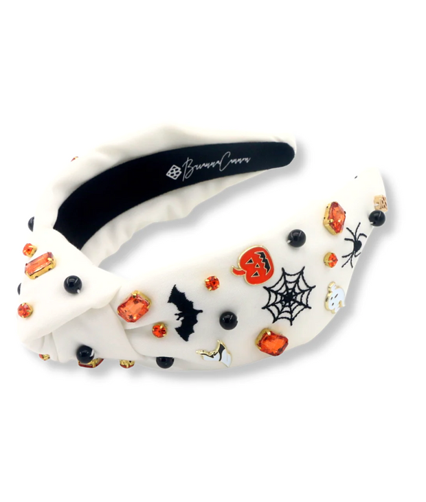 White Headband with Halloween Crystals & Embroidery
