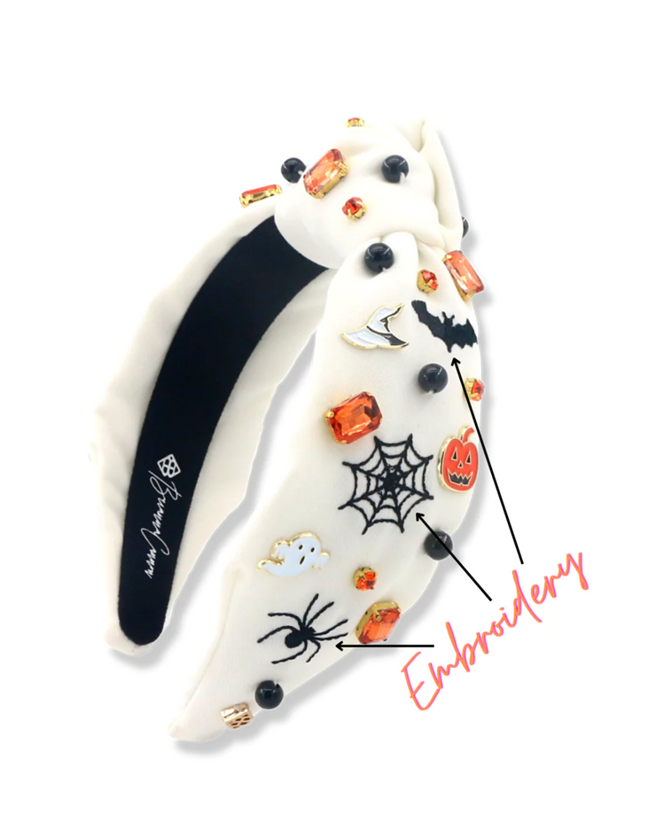 White Headband with Halloween Crystals & Embroidery
