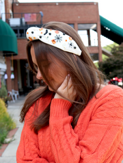 White Headband with Halloween Crystals & Embroidery