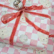 Disco Santa Claus Pink Checker Gift Wrap