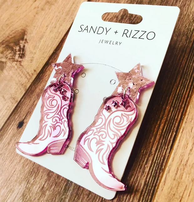 Sparkling Pink Cowboy Boots Earring