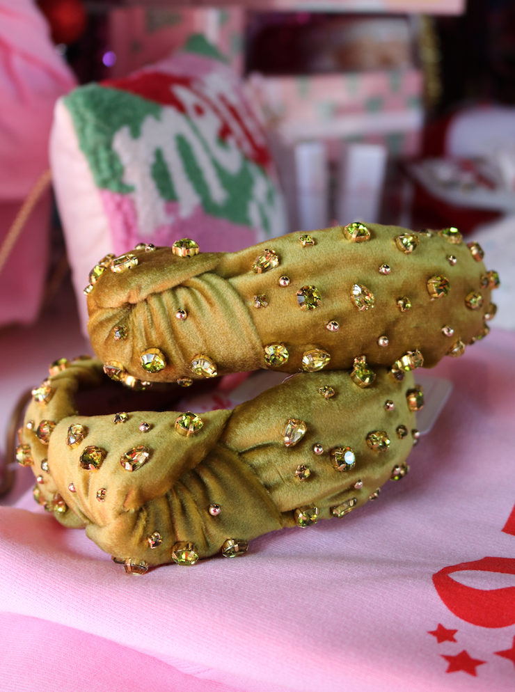 Christmas Holiday Green Velvet Embellished Headband