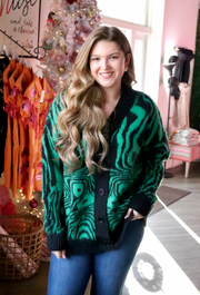 Swirly Cardigan | Black and Green - ONE SIZE