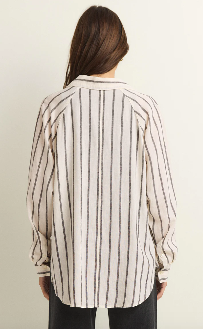 Perfect Linen Stripe Top | Black